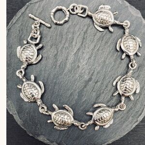 Beautiful Turtle 925 Sterling Dry Tortuga  Crystal Cavern Link 8” Bracelet